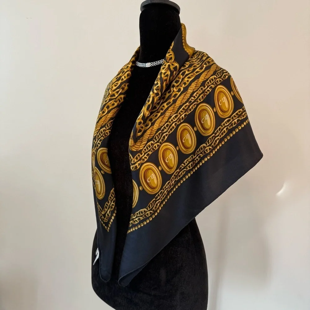 Authentic Christian Dior Charcoal and Mustard Scarf